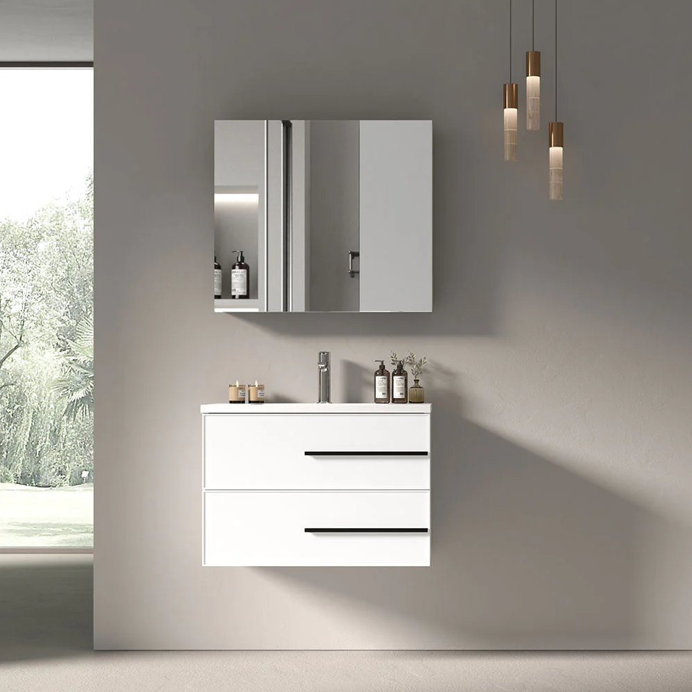 Bella 30" W Wall-Mounted White Vanity with Sink Top | LessCare